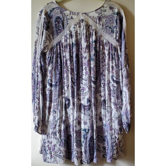 Free People Rain Or Shine Lace Up Mini Dress Ivory Paisley Womens XS - Picture 14 of 15